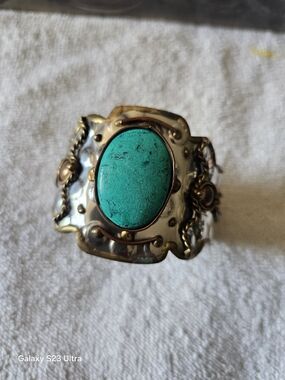 Turquoise Stone Statement Cuff Bracelet - Women Jewelry